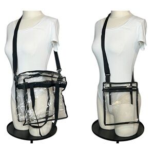 Clear bag lot of two with black strap details for concerts, travel, etc